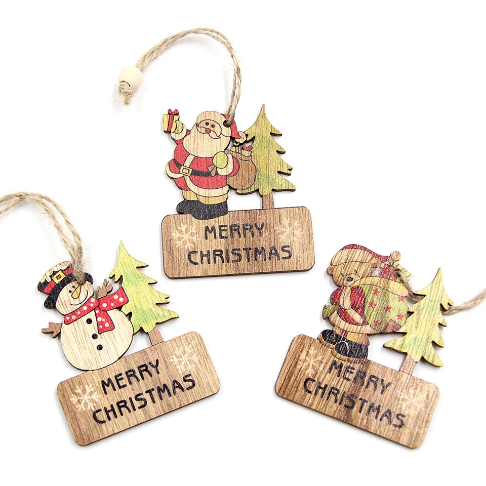 1SET Star Printed Wooden Pendant Ornaments