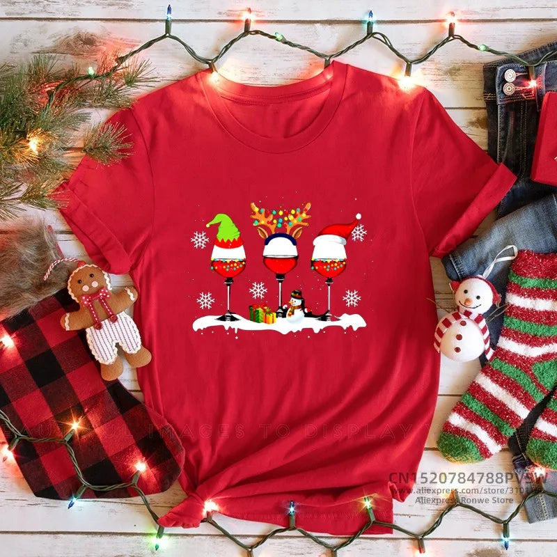 Merry Christmas Girl Red Print T-shirts XL-3XL