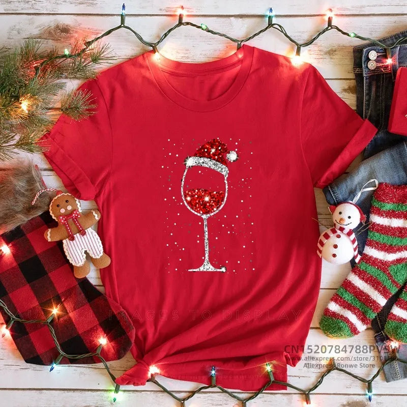 Merry Christmas Girl Red Print T-shirts XL-3XL