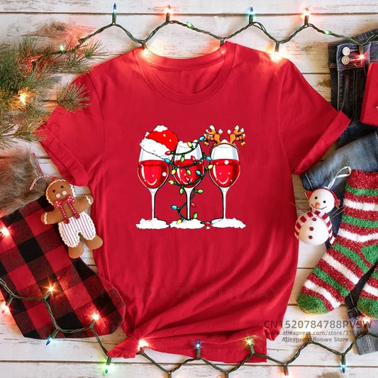 Merry Christmas Girl Red Print T-shirts XL-3XL