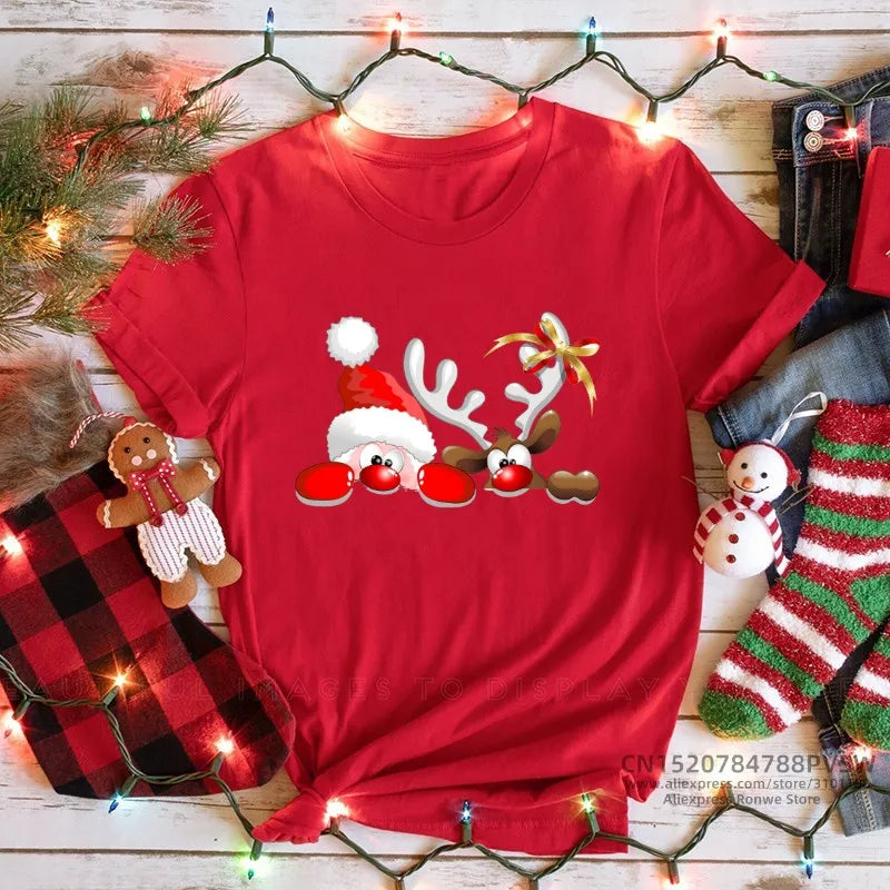 Merry Christmas Girl Red Print T-shirts XL-3XL